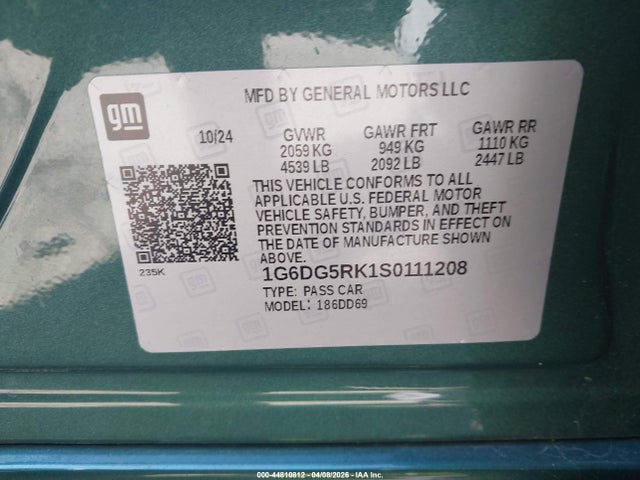 44810812 :رقم المزاد ، 1G6DG5RK1S0111208 vin ، 2025 Cadillac Ct4 Sport Rwd مزاد بيع