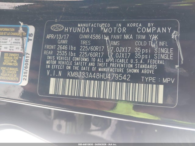 KM8J33A48HU479542 Hyundai Tucson Se Plus