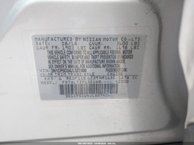 3N1CP5CU4JL527406 Nissan KICKS SR