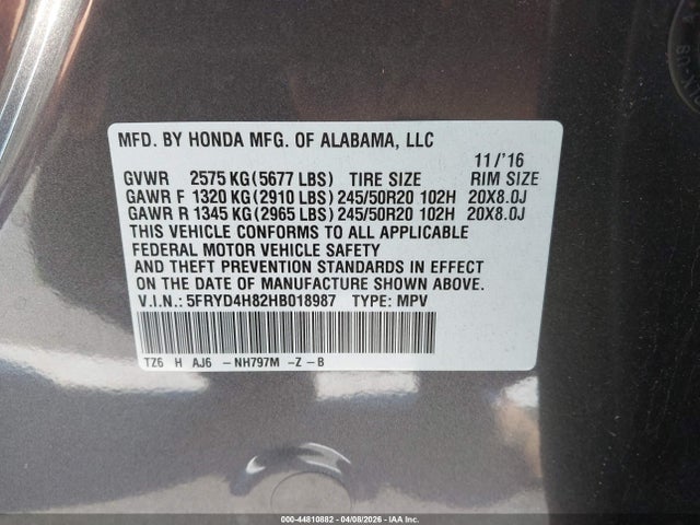 2017 Acura Mdx Advance Package მანქანა იყიდება აუქციონზე, vin: 5FRYD4H82HB018987, აუქციონის ნომერი: 44810882