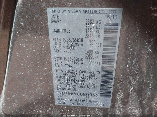 Продаж на аукціоні авто 2013 Nissan Pathfinder S, vin: 5N1AR2MM2DC680955, номер лоту: 44810889