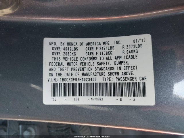 1HGCR3F97HA023406 Honda Accord Touring V6
