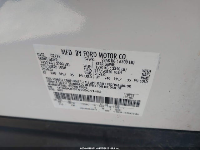 2016 FORD EXPLORER 1FM5K8GT9GGC11452 Photo 8