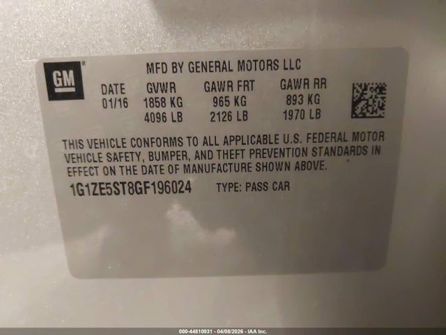 Aukcja sprzedaży 2016 Chevrolet Malibu 1lt, vin: 1G1ZE5ST8GF196024, numer aukcji: 44810931