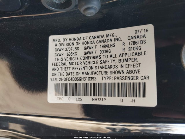 Honda Civic Lx-p 2016 2HGFC4B06GH310392 Image 9