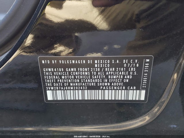 Продаж на аукціоні авто 2017 Volkswagen Jetta 1.4t S, vin: 3VW2B7AJ6HM202432, номер лоту: 44810941