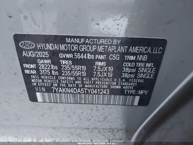 Aukcja sprzedaży 2026 Hyundai Ioniq 5 Sel, vin: 7YAKN4DA5TY041243, numer aukcji: 44810942