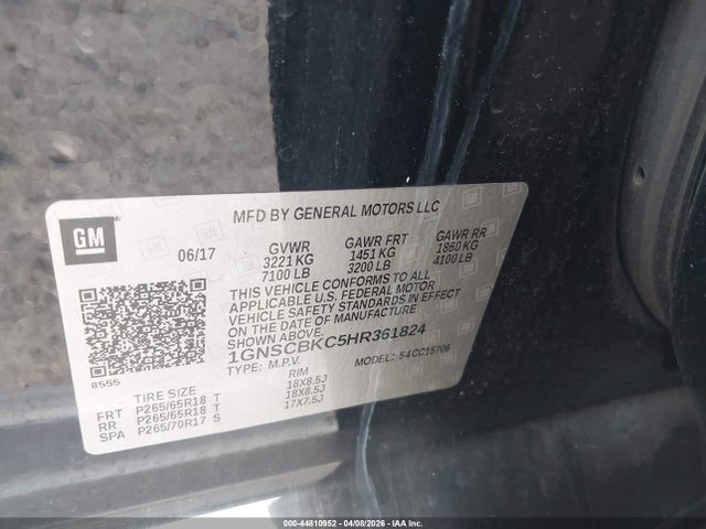 Aukcja sprzedaży 2017 Chevrolet Tahoe Lt, vin: 1GNSCBKC5HR361824, numer aukcji: 44810952