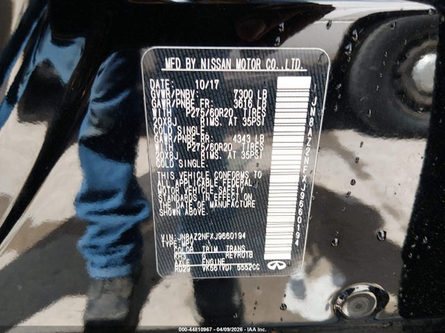 Продаж на аукціоні авто 2018 Infiniti Qx80, vin: JN8AZ2NFXJ9660194, номер лоту: 44810967