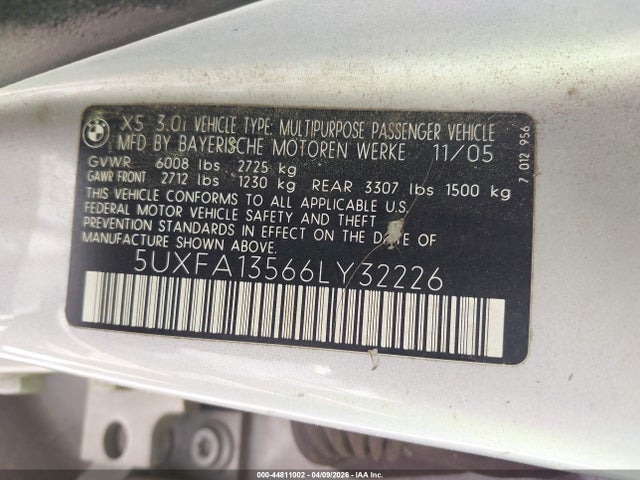 Продаж на аукціоні авто 2006 Bmw X5 3.0i, vin: 5UXFA13566LY32226, номер лоту: 44811002