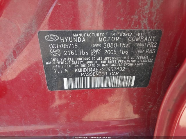 Aukcja sprzedaży 2016 Hyundai Elantra Se, vin: KMHDH4AE7GU652432, numer aukcji: 44811007