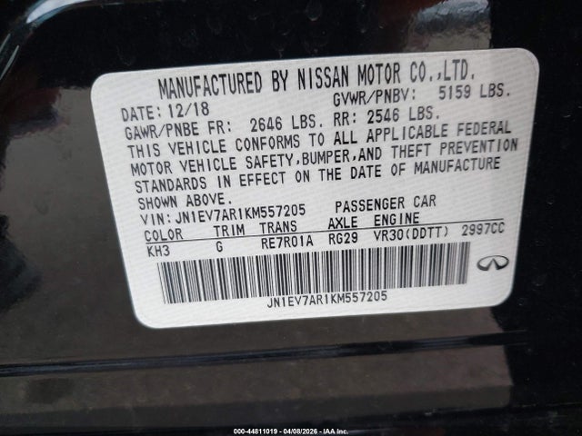 Aukcja sprzedaży 2019 Infiniti Q50 3.0t Sport, vin: JN1EV7AR1KM557205, numer aukcji: 44811019
