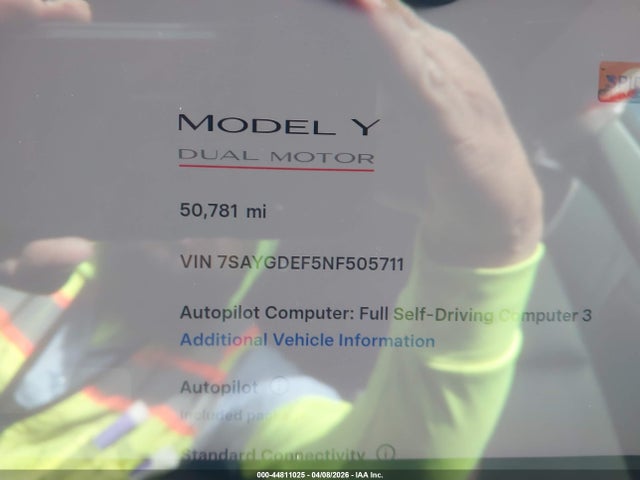 Aukcja sprzedaży 2022 Tesla Model Y Performance Dual Motor All-wheel Drive, vin: 7SAYGDEF5NF505711, numer aukcji: 44811025