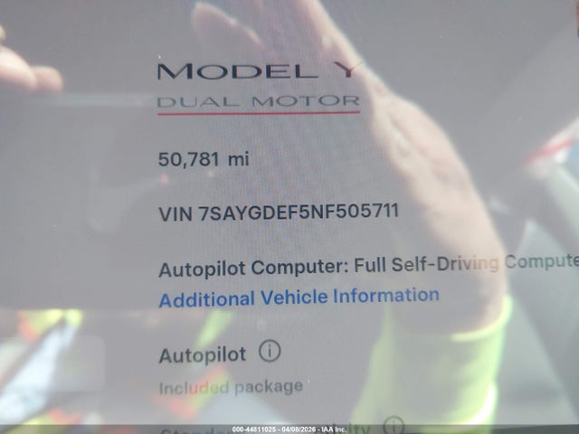 Aukcja sprzedaży 2022 Tesla Model Y Performance Dual Motor All-wheel Drive, vin: 7SAYGDEF5NF505711, numer aukcji: 44811025