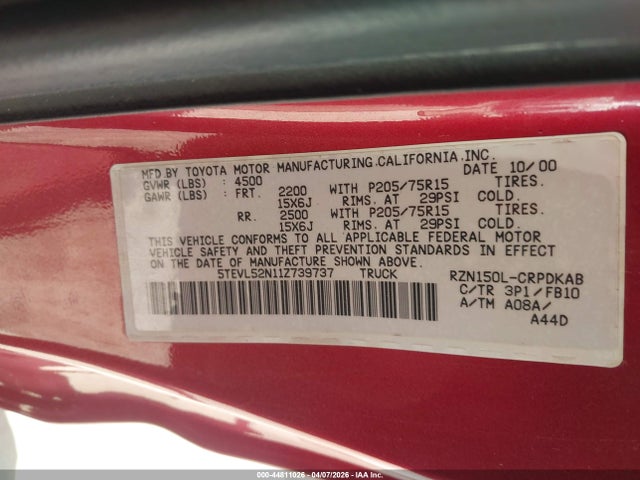 2001 TOYOTA TACOMA 5TEVL52N11Z739737 Photo 8