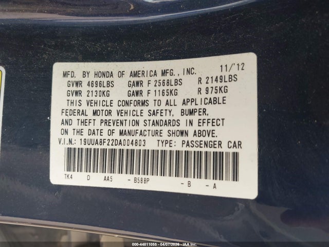 Продажа на аукционе авто 2013 Acura Tl 3.5, vin: 19UUA8F22DA004803, номер лота: 44811055