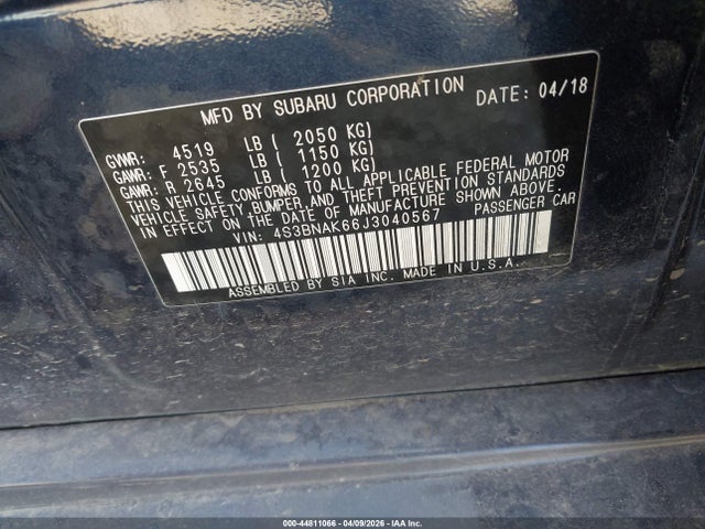 4S3BNAK66J3040567 Subaru Legacy 2.5i Limited