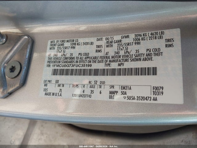 Ford ESCAPE SE 2015 1FMCU0G73FUC35199 Image 9