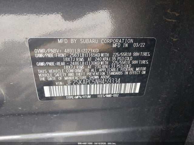 Продаж на аукціоні авто 2022 Subaru Forester Limited, vin: JF2SKAPC5NH459334, номер лоту: 44811088