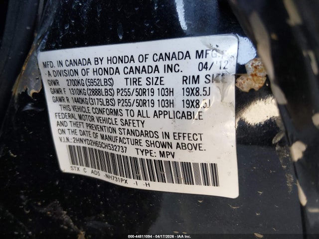 Aukcja sprzedaży 2012 Acura Mdx Advance Package, vin: 2HNYD2H65CH532737, numer aukcji: 44811094