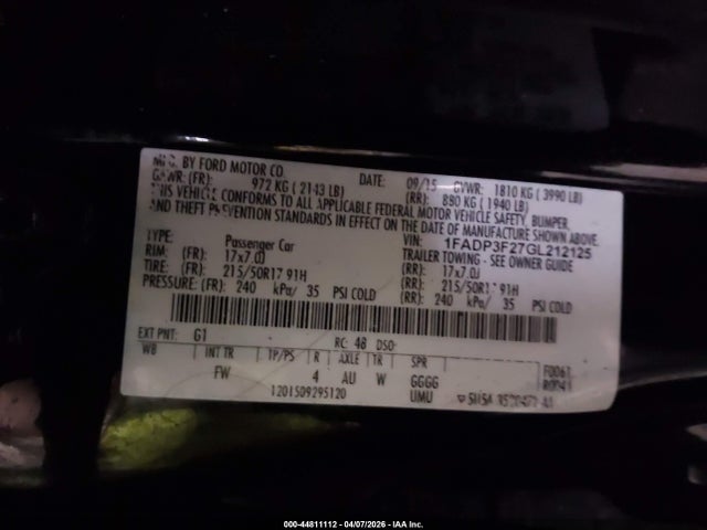 Продажа на аукционе авто 2016 Ford Focus Se, vin: 1FADP3F27GL212125, номер лота: 44811112