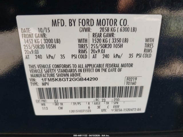 Aukcja sprzedaży 2016 Ford Explorer Sport, vin: 1FM5K8GT2GGB44290, numer aukcji: 44811122