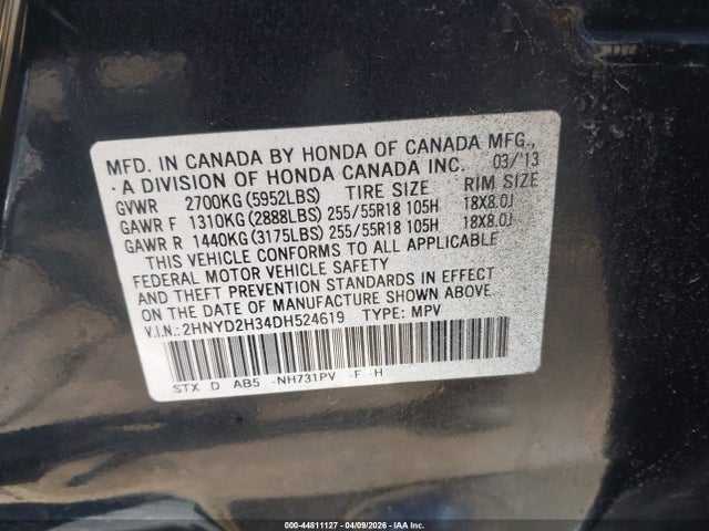 Продаж на аукціоні авто 2013 Acura Mdx Technology Package, vin: 2HNYD2H34DH524619, номер лоту: 44811127