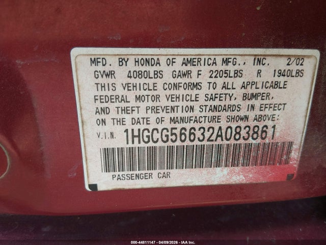 Продажа на аукционе авто 2002 Honda Accord 2.3 Ex, vin: 1HGCG56632A083861, номер лота: 44811147