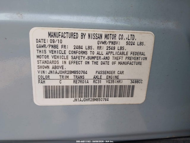 Auction sale of the 2011 Infiniti Ex35 Journey, vin: JN1AJ0HR2BM850764, lot number: 44811163