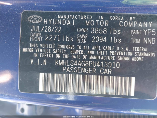 44811202 :رقم المزاد ، KMHLS4AG8PU413910 vin ، 2023 Hyundai Elantra Sel مزاد بيع