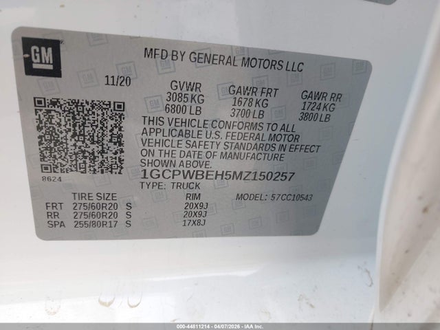 44811214 :رقم المزاد ، 1GCPWBEH5MZ150257 vin ، 2021 Chevrolet Silverado 1500 2wd  Short Bed Custom مزاد بيع