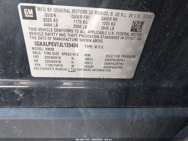 44811237 :رقم المزاد ، 3GKALPEV7JL129404 vin ، 2018 Gmc Terrain Slt مزاد بيع