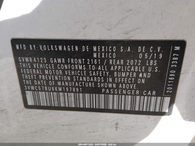 Продаж на аукціоні авто 2019 Volkswagen Jetta 1.4t R-line/1.4t S/1.4t Se, vin: 3VWC57BU6KM197891, номер лоту: 44811245