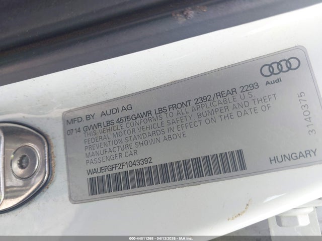 44811268 :رقم المزاد ، WAUEFGFF2F1043392 vin ، 2015 Audi A3 2.0t Premium مزاد بيع