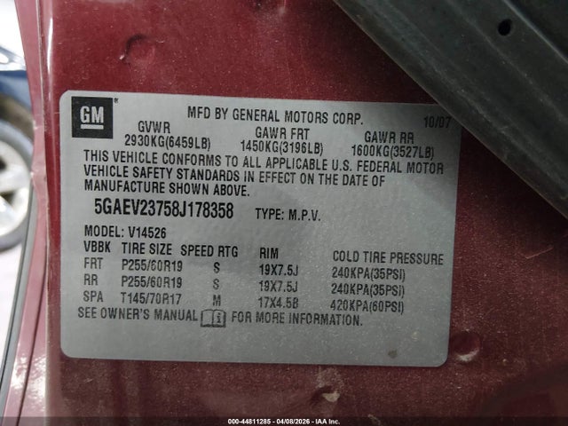 Aukcja sprzedaży 2008 Buick Enclave Cxl, vin: 5GAEV23758J178358, numer aukcji: 44811285