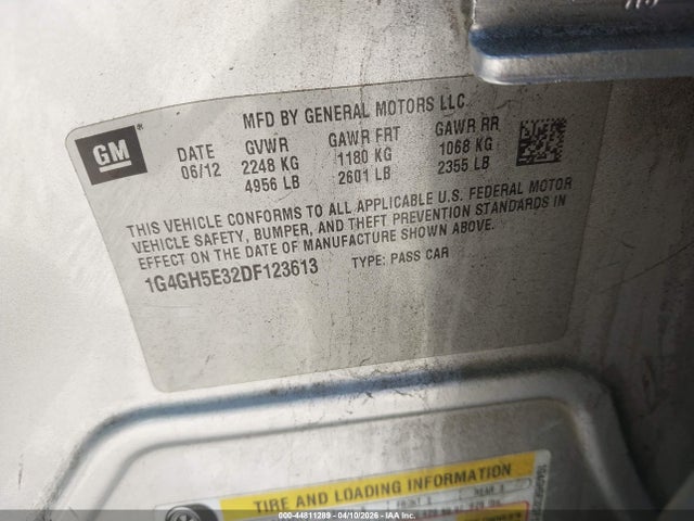 Aukcja sprzedaży 2013 Buick Lacrosse Premium 2 Group, vin: 1G4GH5E32DF123613, numer aukcji: 44811289