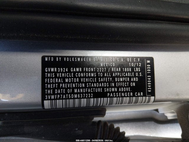 Продажа на аукционе авто 2013 Volkswagen Beetle 2.5l Entry, vin: 3VWFP7AT5DM637232, номер лота: 44811299