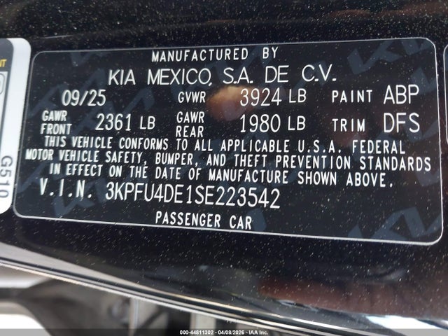 44811302 :رقم المزاد ، 3KPFU4DE1SE223542 vin ، 2025 Kia K4 Ex مزاد بيع