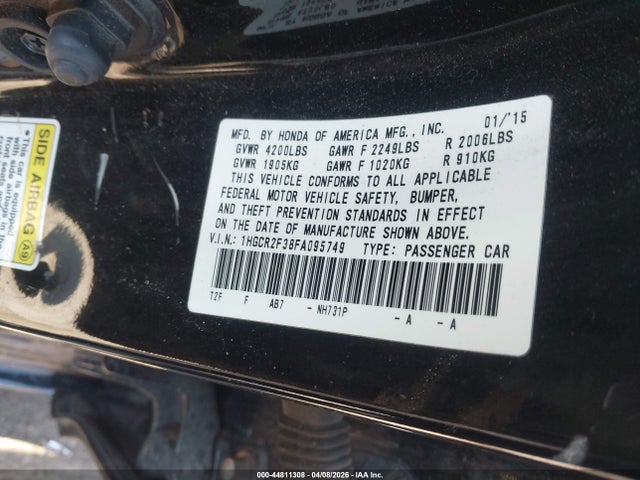Продажа на аукционе авто 2015 Honda Accord Lx, vin: 1HGCR2F38FA095749, номер лота: 44811308