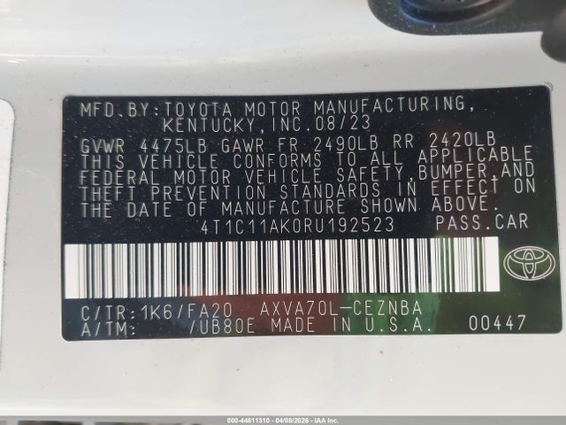 Продаж на аукціоні авто 2024 Toyota Camry Le, vin: 4T1C11AK0RU192523, номер лоту: 44811310