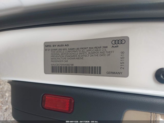 44811338 :رقم المزاد ، WAUCBCF5XMA062188 vin ، 2021 Audi A5 Sportback Premium Plus 40 Tfsi Quattro S Tronic مزاد بيع