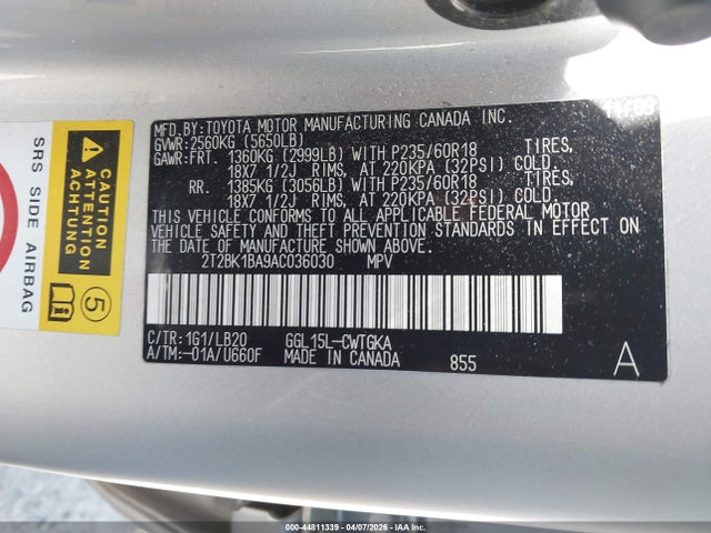 44811339 :رقم المزاد ، 2T2BK1BA9AC036030 vin ، 2010 Lexus Rx 350 مزاد بيع