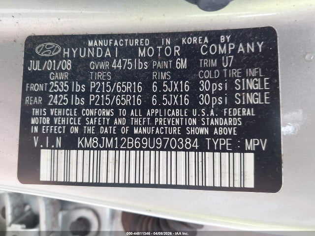 Aukcja sprzedaży 2009 Hyundai Tucson Gls, vin: KM8JM12B69U970384, numer aukcji: 44811346