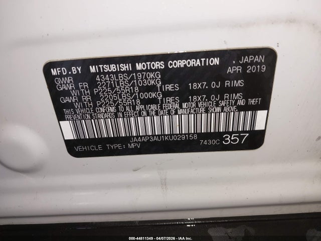 JA4AP3AU1KU029158 Mitsubishi Outlander Sport 2.0 Es