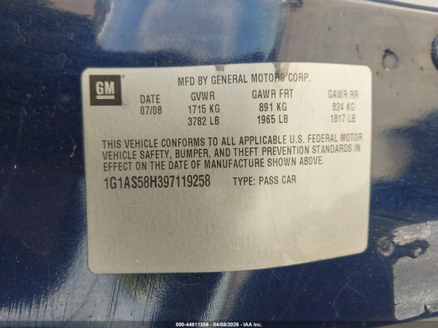 Продаж на аукціоні авто 2009 Chevrolet Cobalt Ls, vin: 1G1AS58H397119258, номер лоту: 44811356