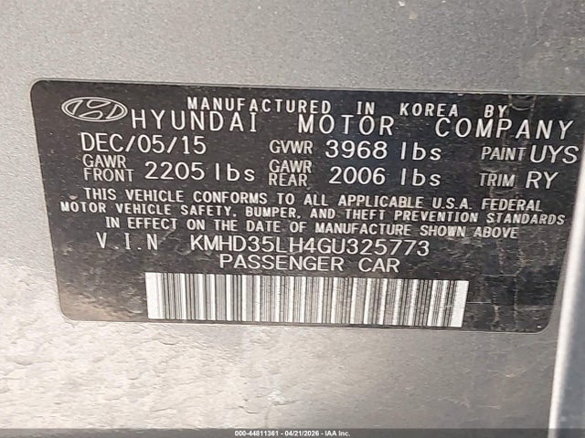 Aukcja sprzedaży 2016 Hyundai Elantra Gt, vin: KMHD35LH4GU325773, numer aukcji: 44811361
