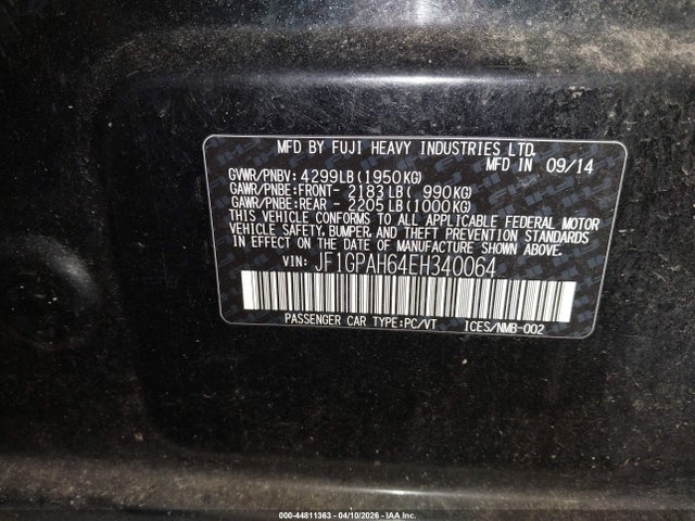JF1GPAH64EH340064 Subaru Impreza 2.0i Limited