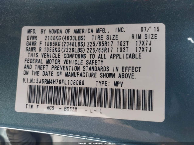 Honda Cr-v Ex-l 2015 5J6RM4H76FL108080 Image 9
