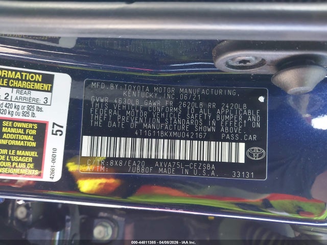 4T1G11BKXMU042167 Toyota Camry Se Awd