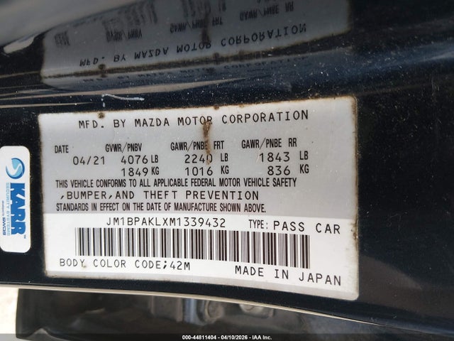 JM1BPAKLXM1339432 Mazda Mazda3 Select